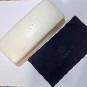 Versace Sunglasses Case Hard Leather Clamshell White Color with Black Micrp-fibe
